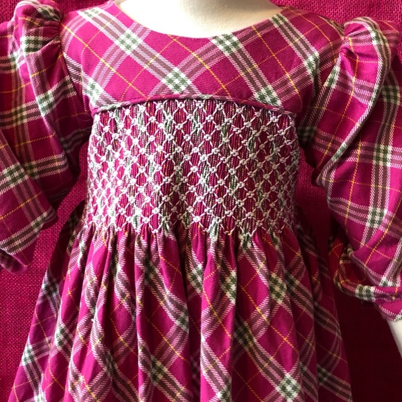 Strasburg Pink Plaid Smocked Dress -2 - Picture 2 of 5